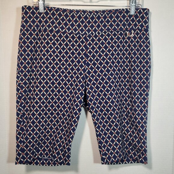 Rafaella Comfort Women's Stretch Pull On Bermuda Shorts Size 14 Navy Diamond - Picture 1 of 7